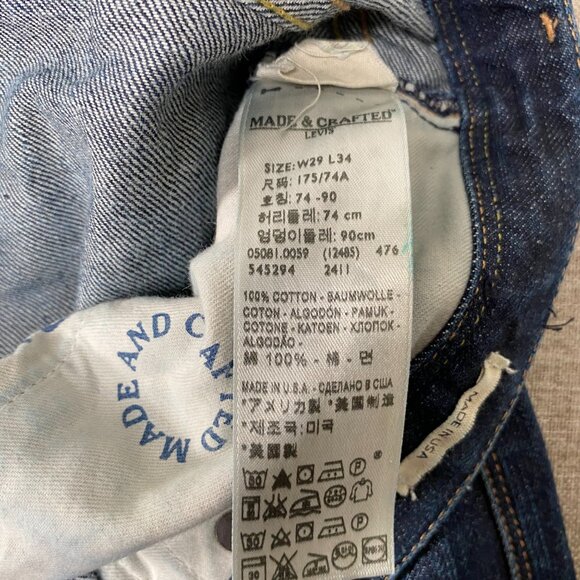 Levi's Made Crafted Tack Slim Denim Jeans Men's 29 Low Rise Blue Shyler Cut USA - Picture 7 of 16